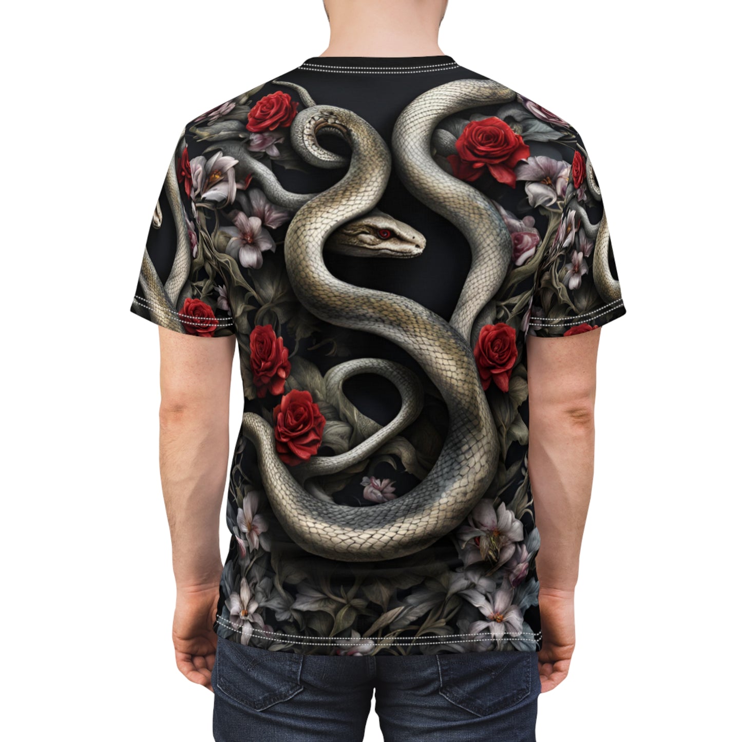 Serpent and Roses Unisex Tee - Edgy Floral Graphic Shirt