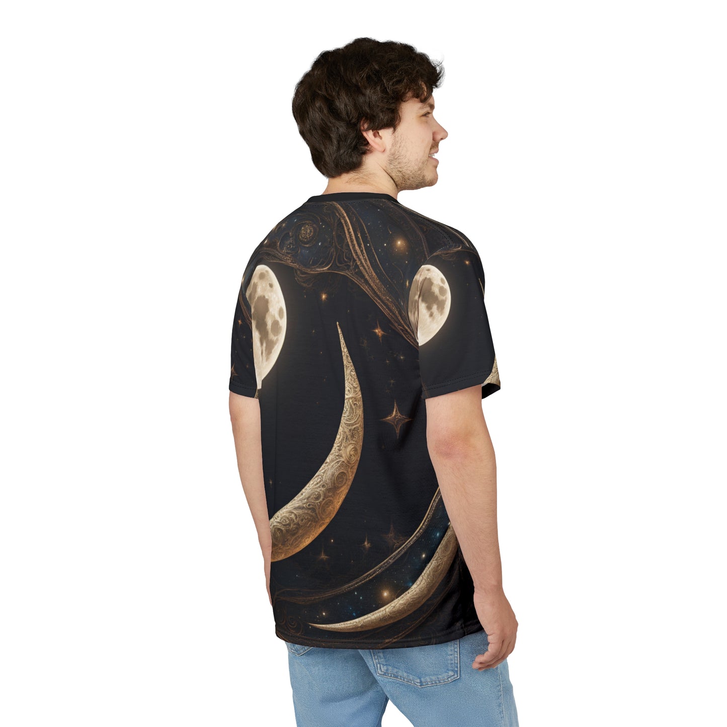 Celestial Moon Unisex Tee - Starry Night Graphic Shirt, Celestial Crescent Moon Shirt, Celestial AOP Shirt