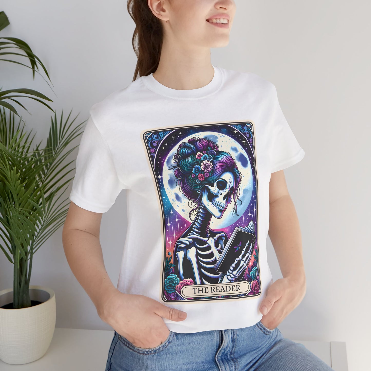 The Reader Skeleton Graphic Tee - The Reader Tarot Card Shirt, Skeleton Reading Shirt, Reading Shirt, Tarot Card Shirt, Book Lover Gift, Bookish Gift, Tarot Lover Gift