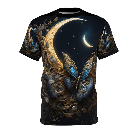 Majestic Butterfly Moon Unisex Tee - Celestial Art & Nature Design, Celestial Butterfly AOP Shirt