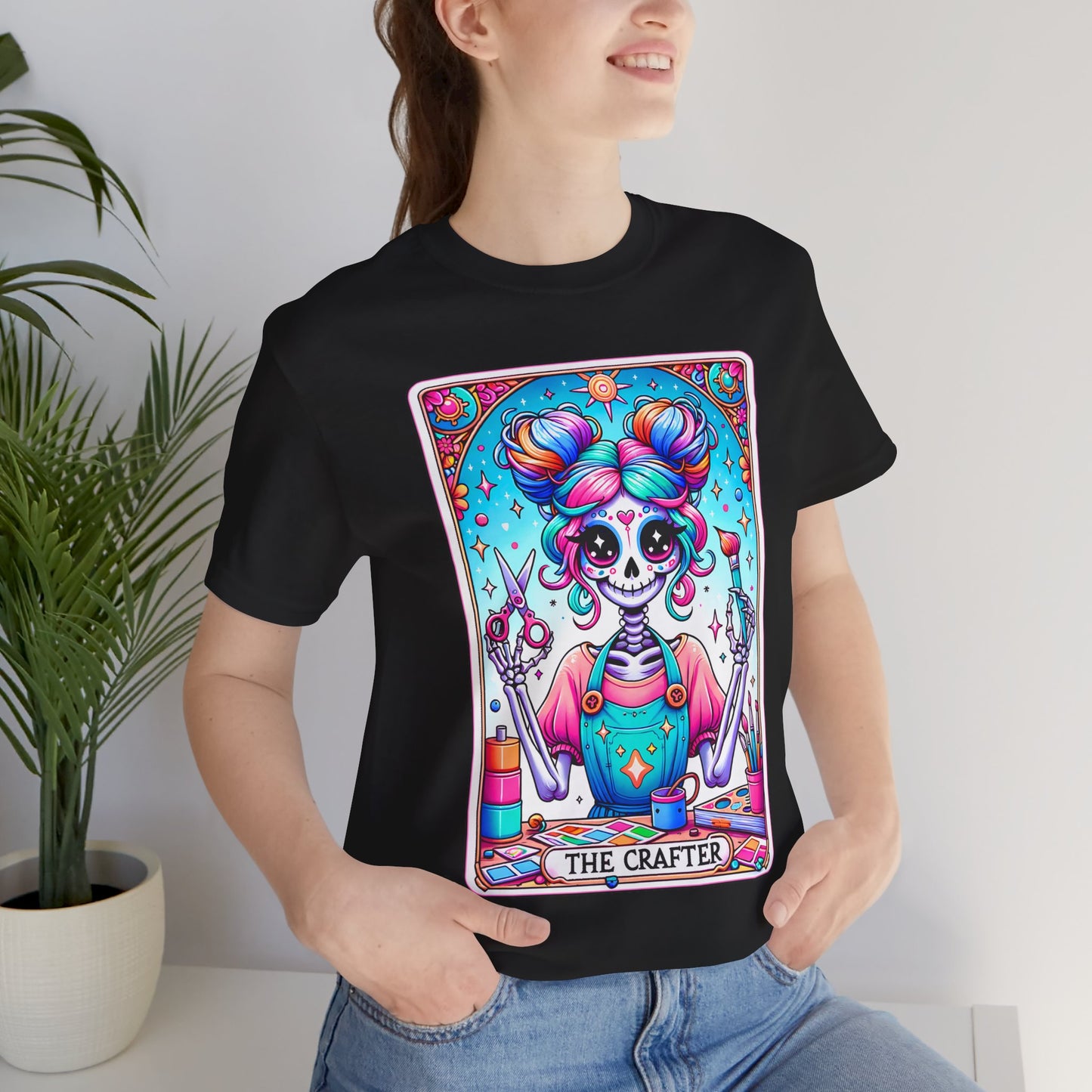 Colorful Crafter Skull Tee - Unisex Jersey Short Sleeve Shirt for Creative Souls, The Crafter Tarot Card Shirt, Funny Crafting T-Shirt, Crafter Women Shirt, Gift For Crafter,Funny Hobby Shirt,Gift For Crafter,Crafter Gifts