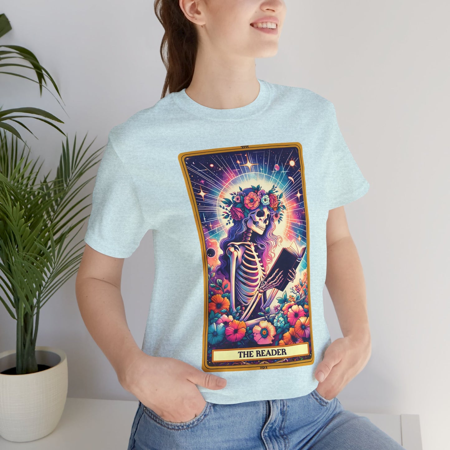 The Reader Skeleton Tee - Unisex Short Sleeve T-Shirt for Book Lovers , The Reader Tarot Card Shirt, Skeleton Reading Shirt, Reading Shirt, Tarot Card Shirt, Book Lover Gift, Bookish Gift, Tarot Lover Gift