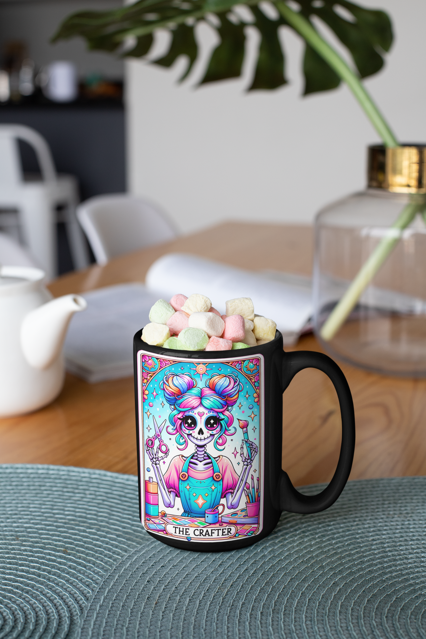 The Crafter Black Mug - 11oz & 15oz - Perfect Gift for Creative Souls, The Crafter Tarot Card Coffee Mug, Artsy Crafty Coffee Mug