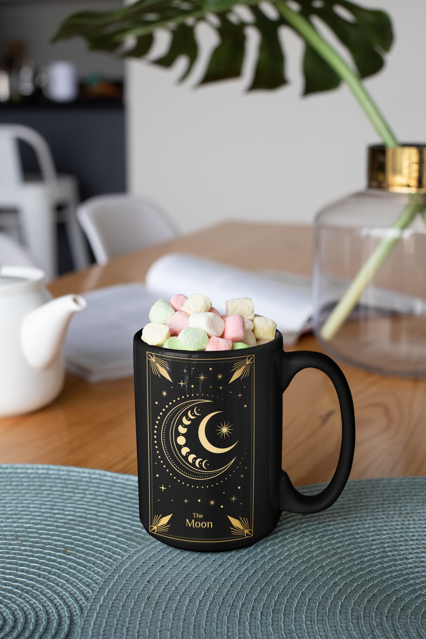 Celestial Moon Ceramic Coffee Mug - 11oz & 15oz, The Moon Tarot Card Coffee Mug, Celestial Crescent Moon Mug