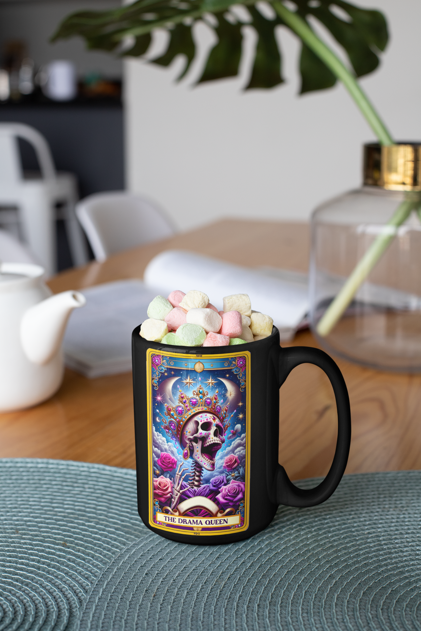 Drama Queen Black Mug – Eye-Catching Skull Design for Coffee Lovers, The Drama Queen Tarot Card Coffee Mug