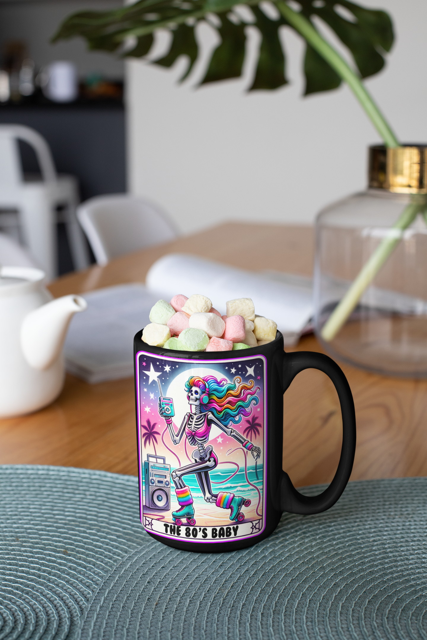 Retro 80's Baby Skeleton Mug - Colorful Skater Design for Nostalgic Vibes, The 80's Baby Tarot Card Mug, 80's Mug for Her, Retro 80's Mug for Mom, Mother's Day Mug