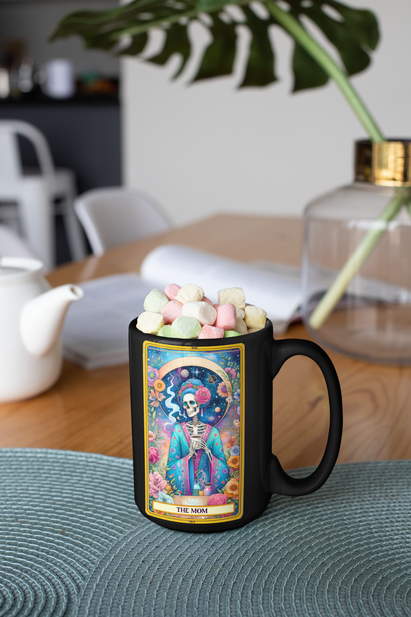 Colorful Skull Mom Mug - Perfect Gift for Mother's Day, The Mom Tarot Card Coffee Mug, Coffee Mug for Mom, Celestial Floral Coffee Mug