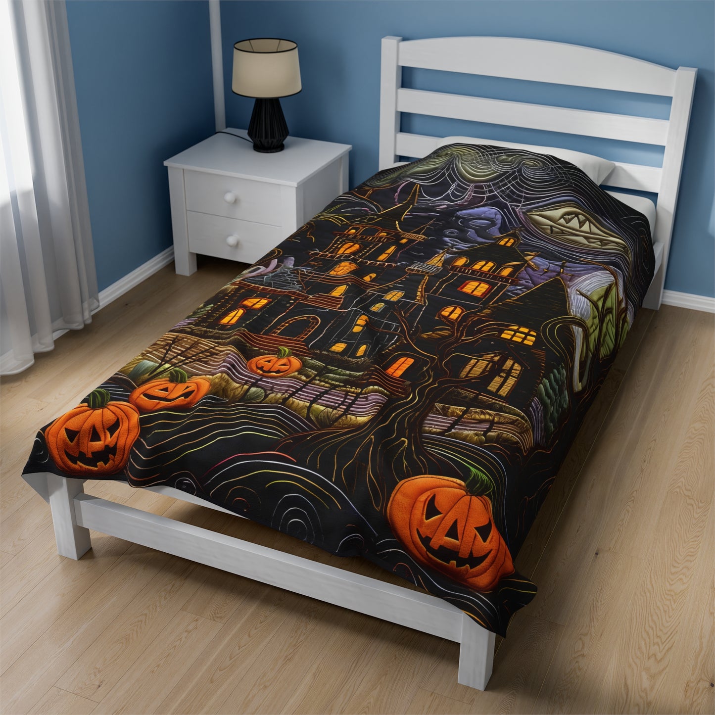 Custom Halloween Plush Blanket for Couch Bed Halloween Gift Blanket Pumpkin, Vintage Retro Spooky Season Halloween