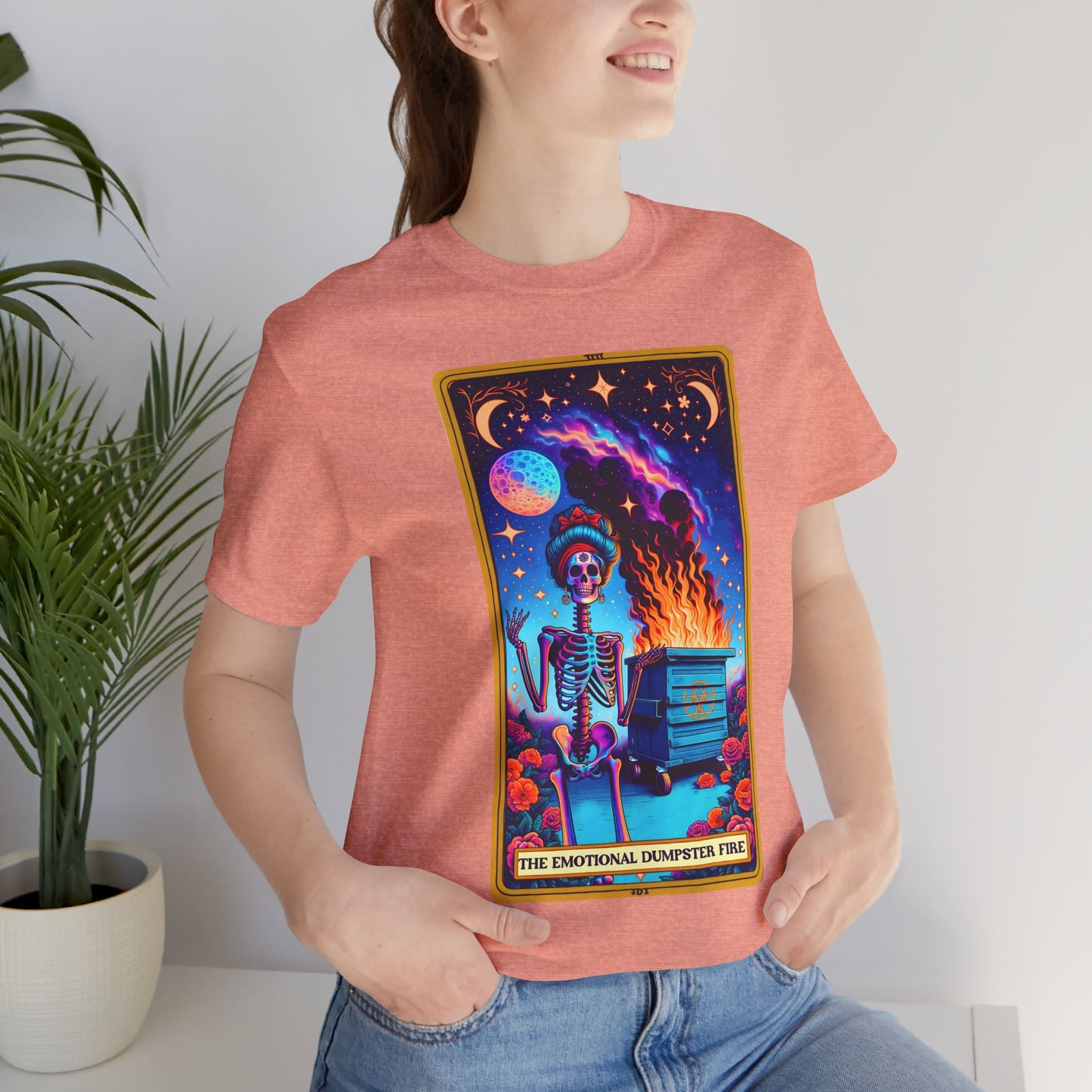 Emotional Dumpster Fire Skeleton Tee -The Emotional Dumpster Fire Funny Tarot Card T-Shirt, Witchy Skull Tarot T-Shirt, Funny Witchy Skeleton Shirt