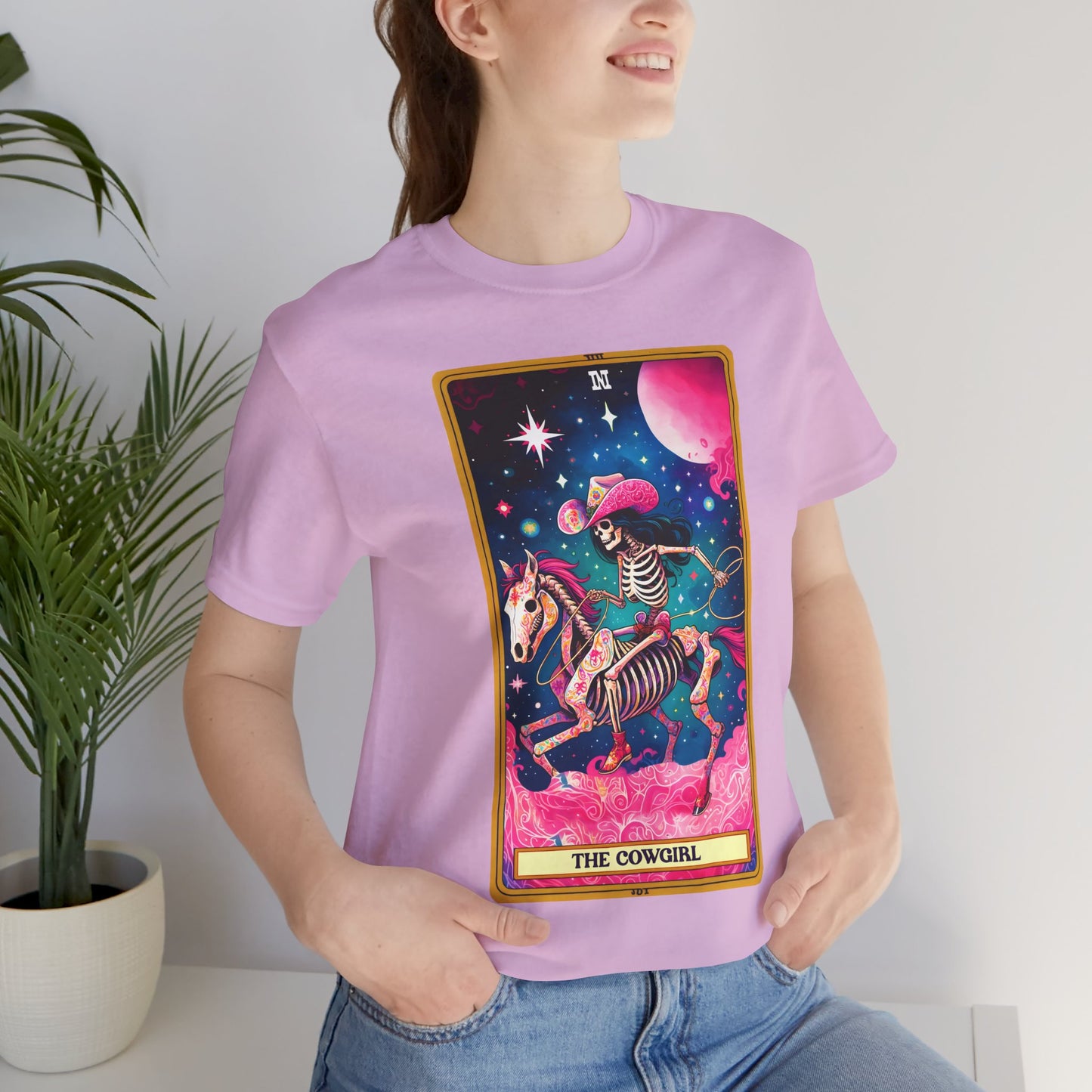 Cosmic Cowgirl Short Sleeve Tee - Retro Skeleton Design, The Cowgirl Tarot Shirt Tarot Lover Tee Western Shirt Cowgirl Tee Friend Gift Western Skeleton Tee Unisex Family Birthday Gift For Her