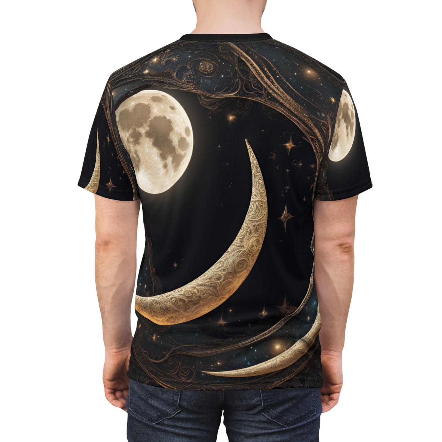 Celestial Moon Unisex Tee - Starry Night Graphic Shirt, Celestial Crescent Moon Shirt, Celestial AOP Shirt