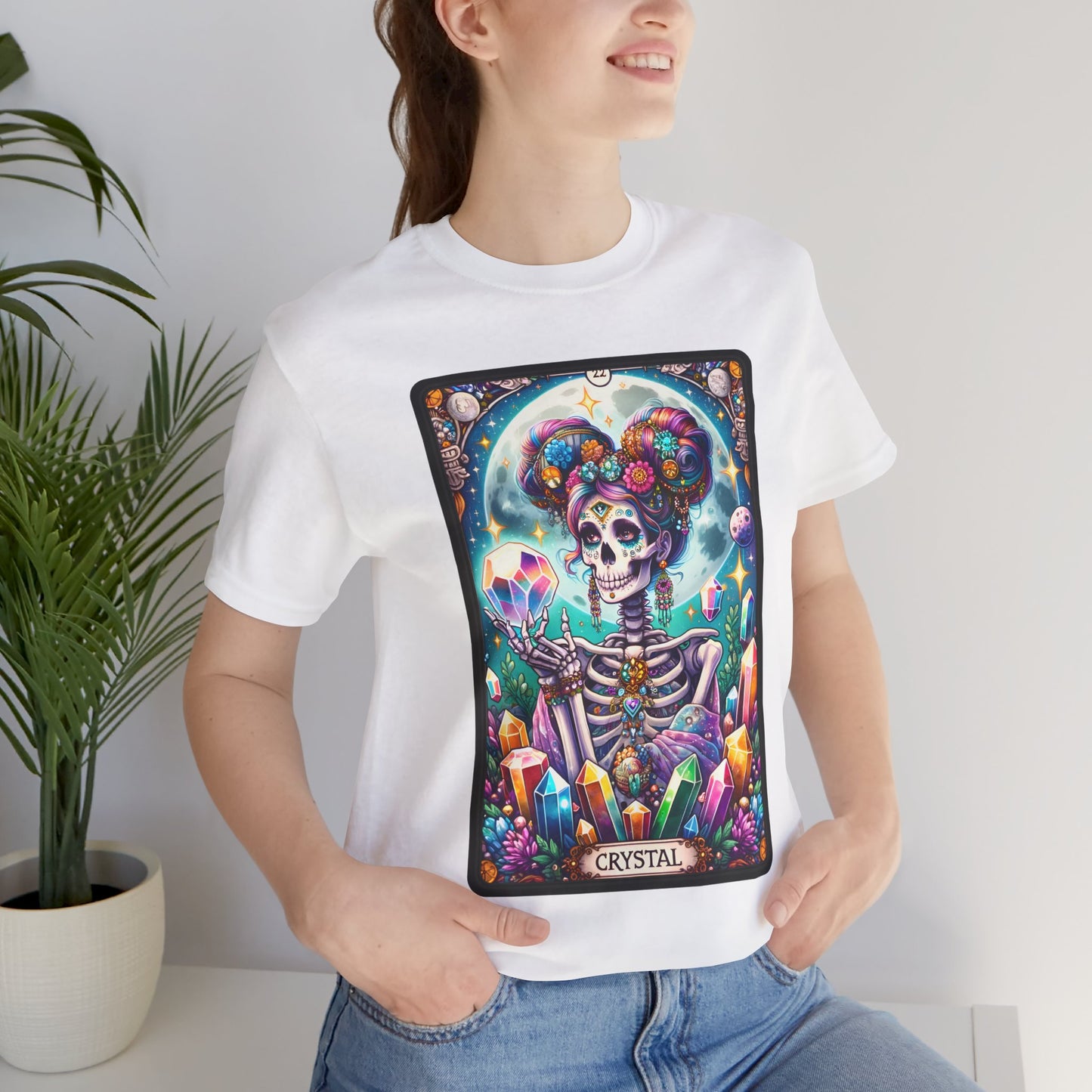 Crystal Skeleton Unisex Jersey Tee - Crystal Tarot Card Shirt, Crystal Shirt, Tarot Card Shirt,