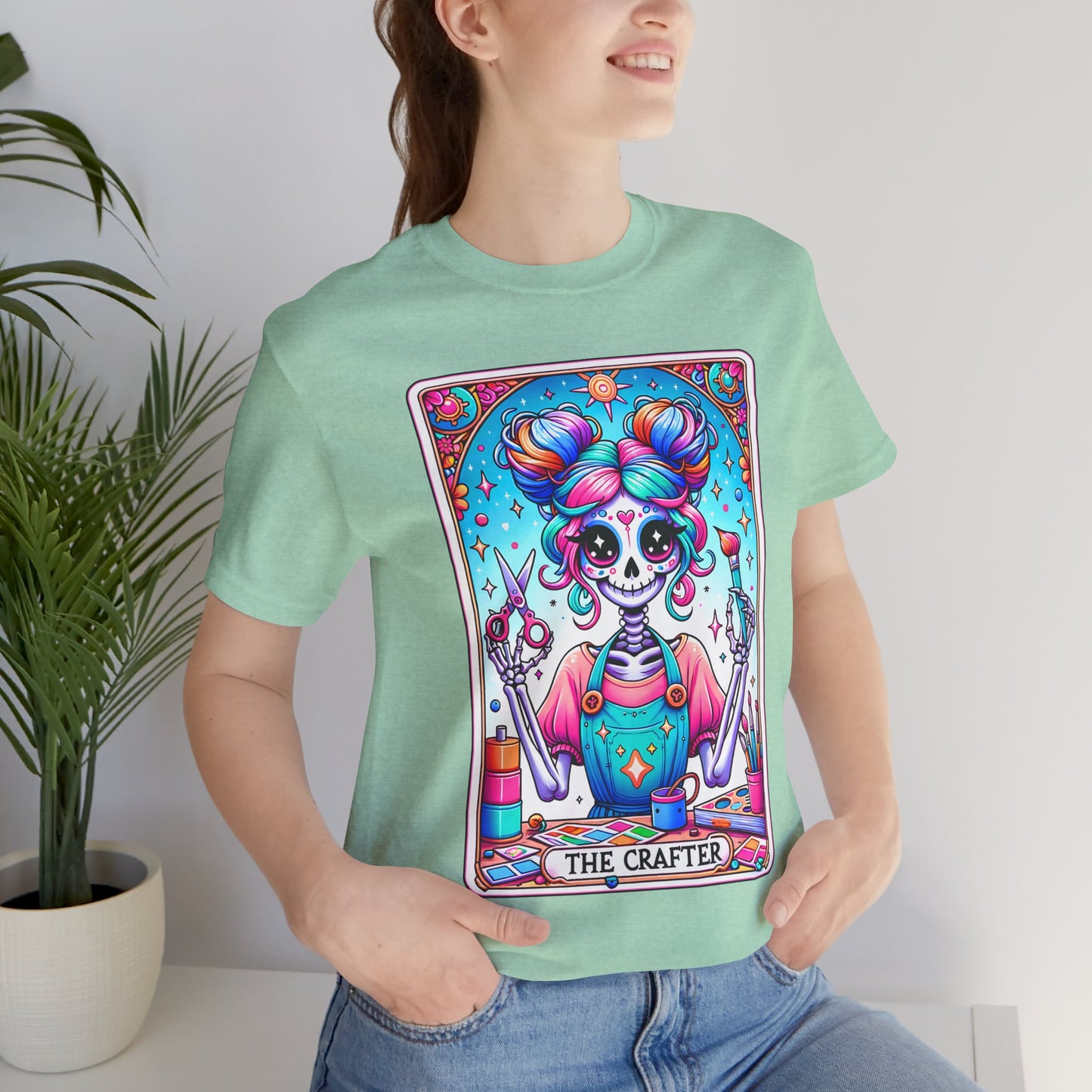 Colorful Crafter Skull Tee - Unisex Jersey Short Sleeve Shirt for Creative Souls, The Crafter Tarot Card Shirt, Funny Crafting T-Shirt, Crafter Women Shirt, Gift For Crafter,Funny Hobby Shirt,Gift For Crafter,Crafter Gifts