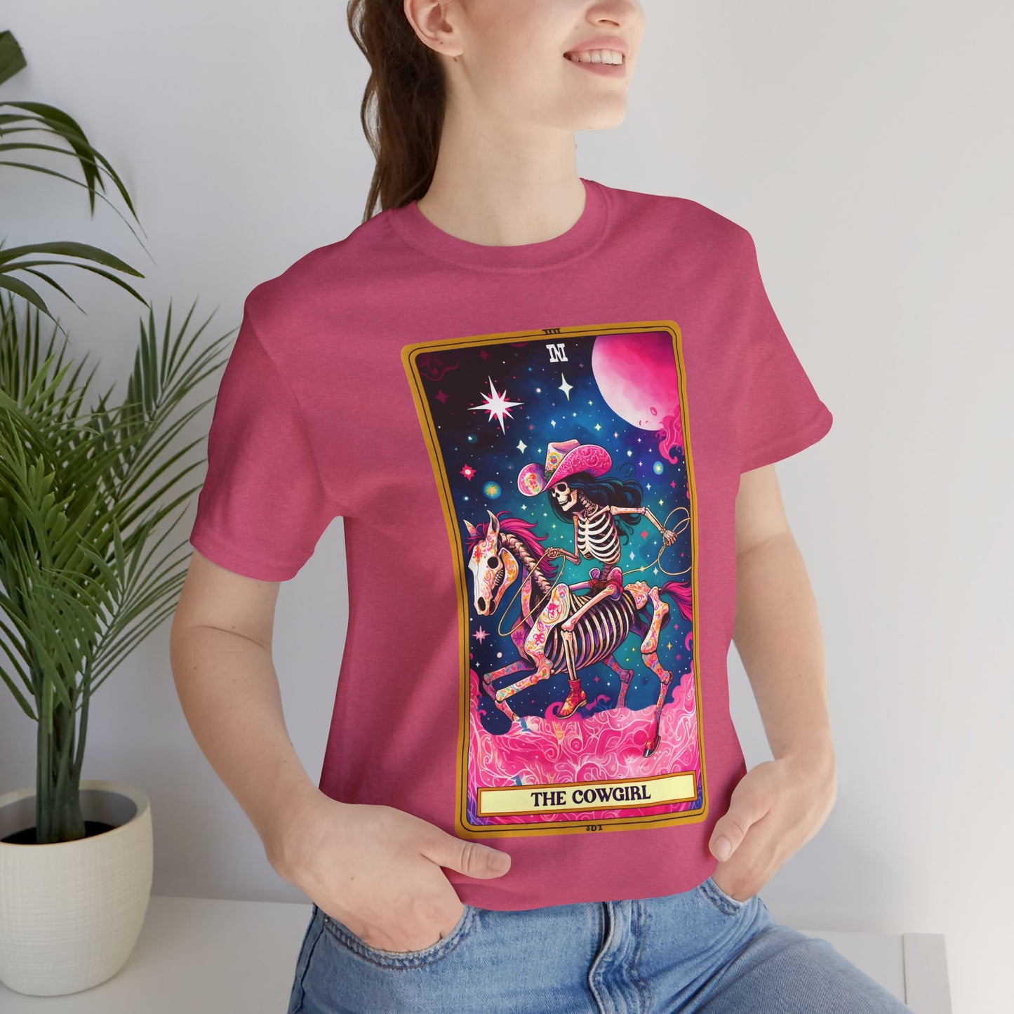 Cosmic Cowgirl Short Sleeve Tee - Retro Skeleton Design, The Cowgirl Tarot Shirt Tarot Lover Tee Western Shirt Cowgirl Tee Friend Gift Western Skeleton Tee Unisex Family Birthday Gift For Her