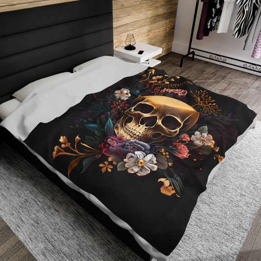 Skull and Flowers Velveteen Plush Blanket, Skull and Flowers Blanket, Gothic Design Blanket, Halloween Blanket, Skull and Flowers Gift