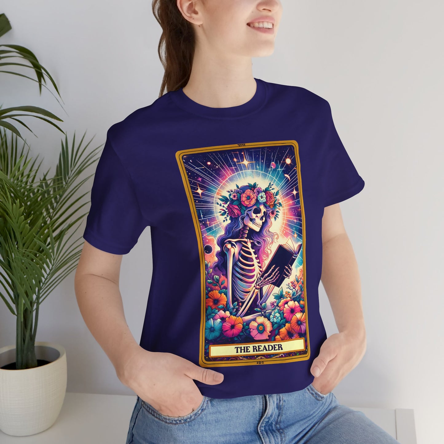 The Reader Skeleton Tee - Unisex Short Sleeve T-Shirt for Book Lovers , The Reader Tarot Card Shirt, Skeleton Reading Shirt, Reading Shirt, Tarot Card Shirt, Book Lover Gift, Bookish Gift, Tarot Lover Gift