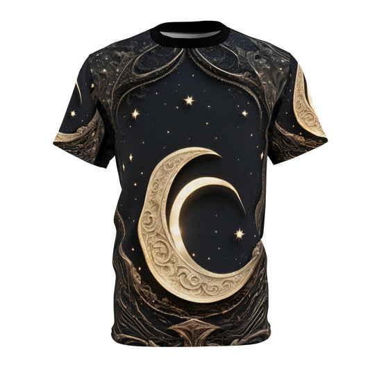 Celestial Moon Unisex Cut & Sew Tee - Night Sky Design for Dreamers, Celestial Crescent Moon AOP Shirt