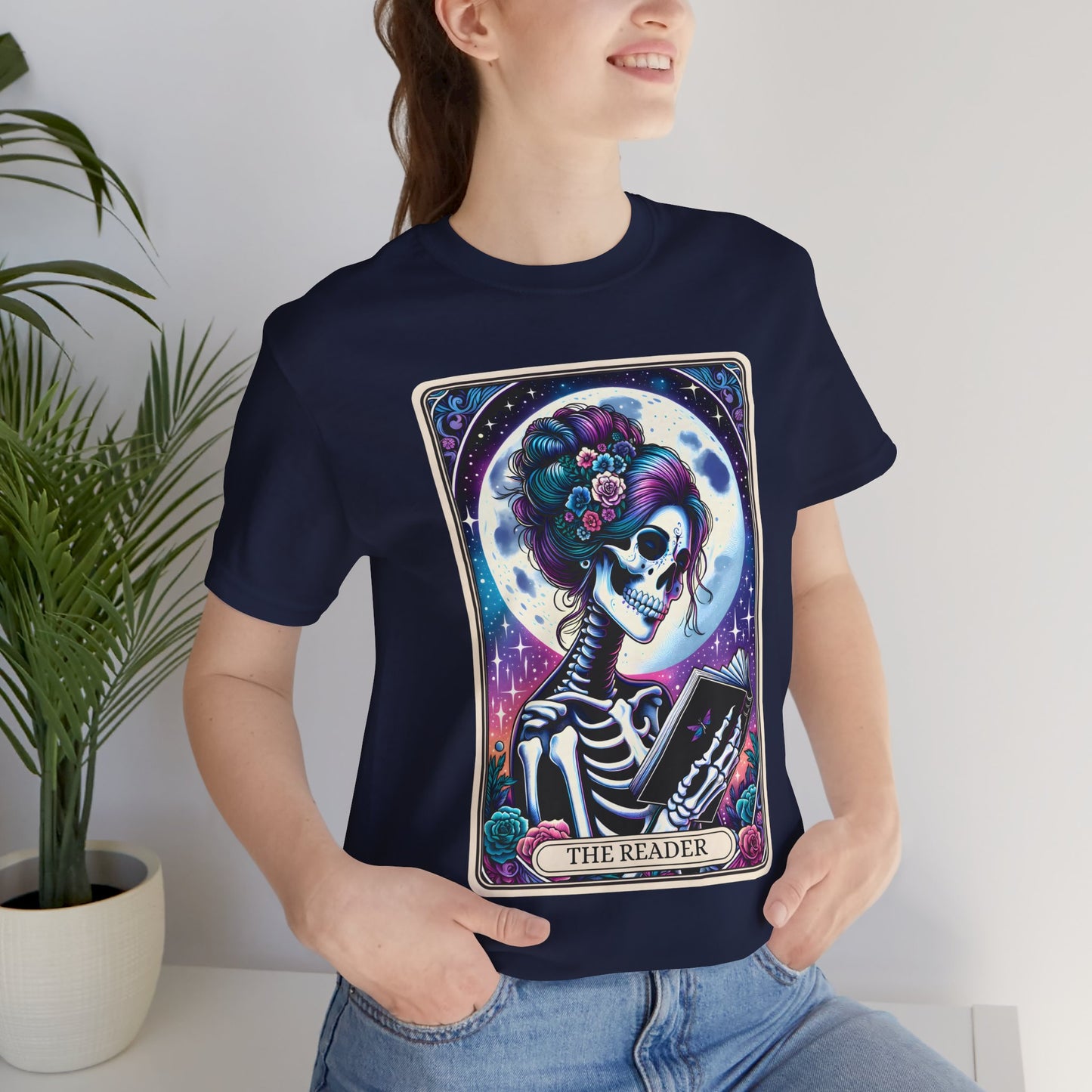 The Reader Skeleton Graphic Tee - The Reader Tarot Card Shirt, Skeleton Reading Shirt, Reading Shirt, Tarot Card Shirt, Book Lover Gift, Bookish Gift, Tarot Lover Gift