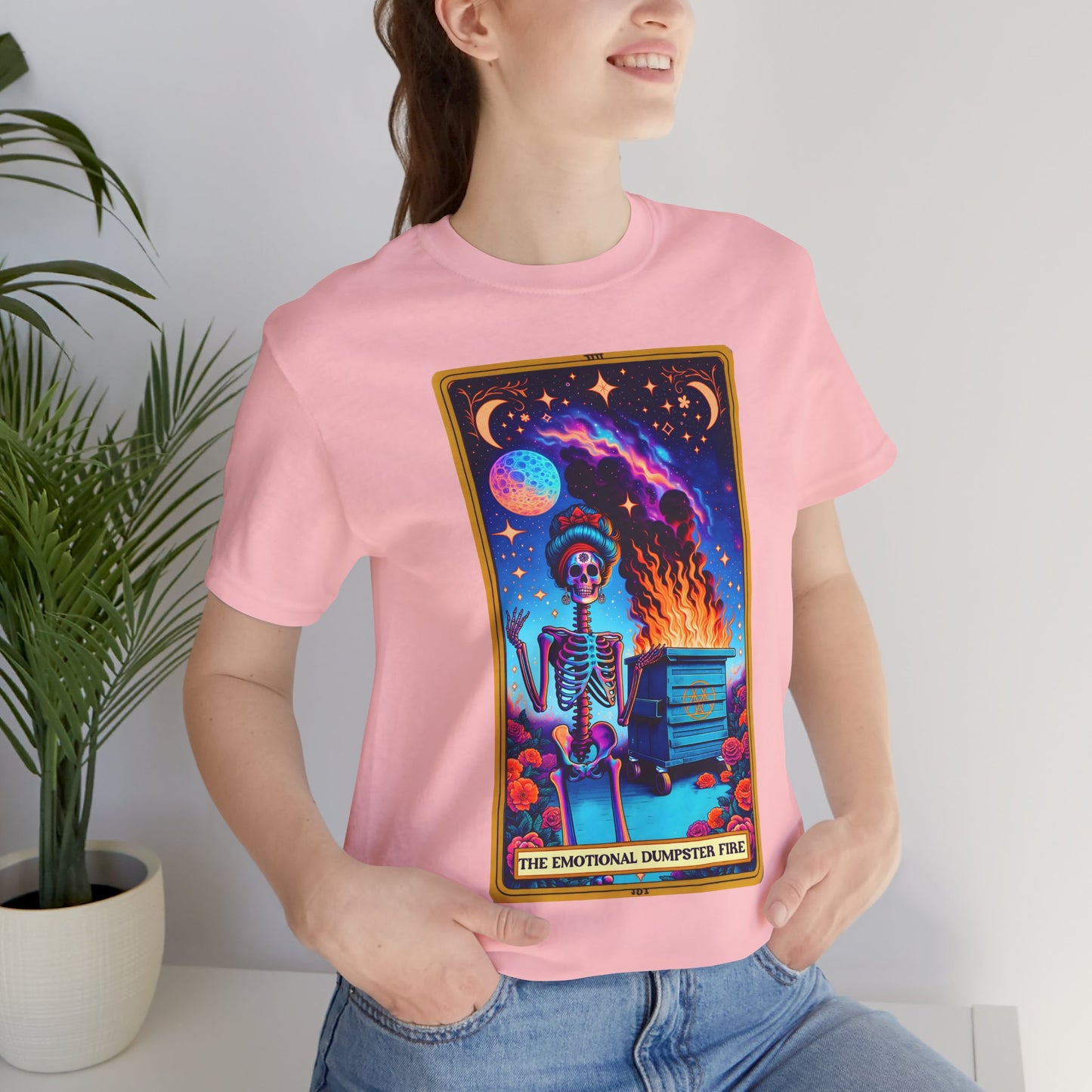 Emotional Dumpster Fire Skeleton Tee -The Emotional Dumpster Fire Funny Tarot Card T-Shirt, Witchy Skull Tarot T-Shirt, Funny Witchy Skeleton Shirt