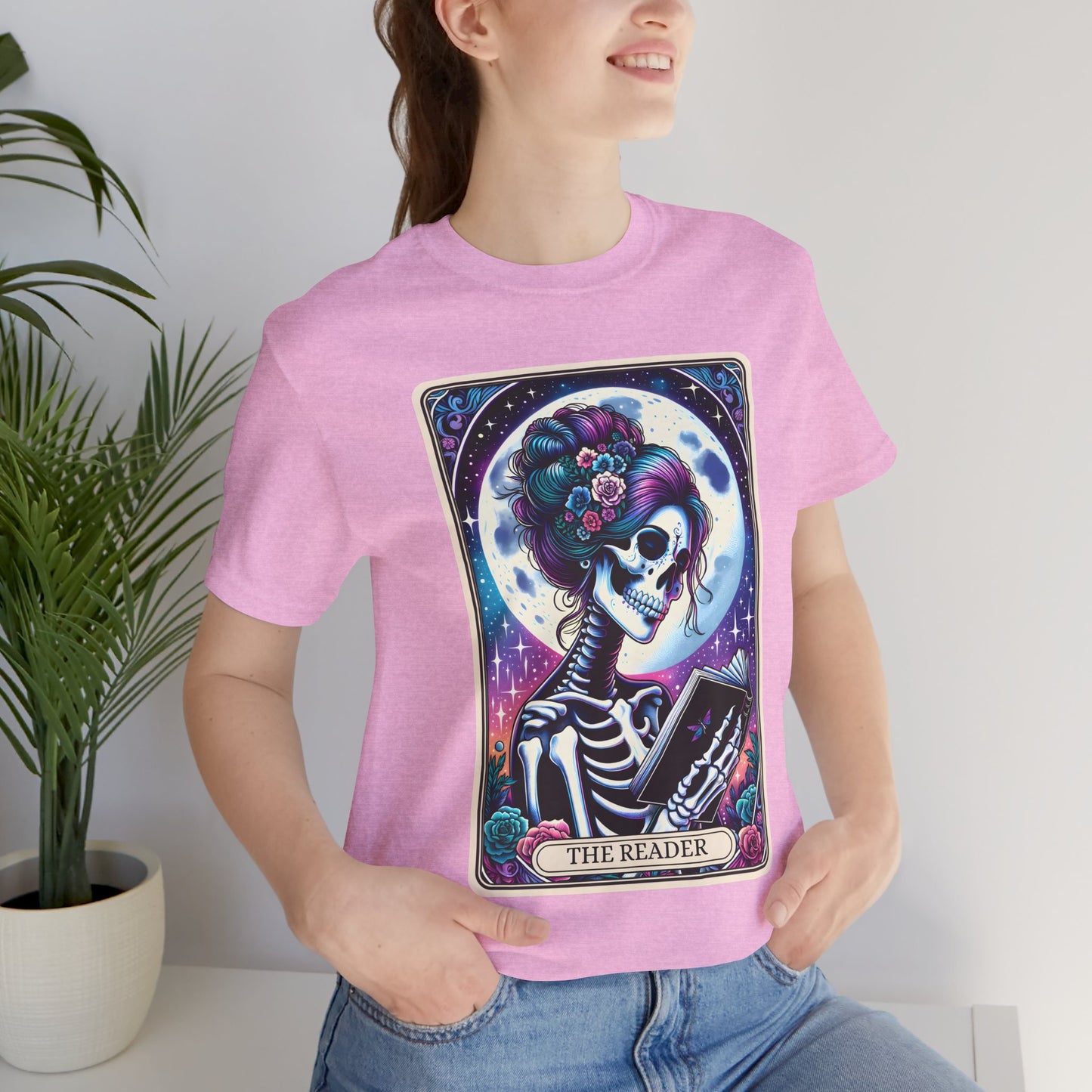 The Reader Skeleton Graphic Tee - The Reader Tarot Card Shirt, Skeleton Reading Shirt, Reading Shirt, Tarot Card Shirt, Book Lover Gift, Bookish Gift, Tarot Lover Gift