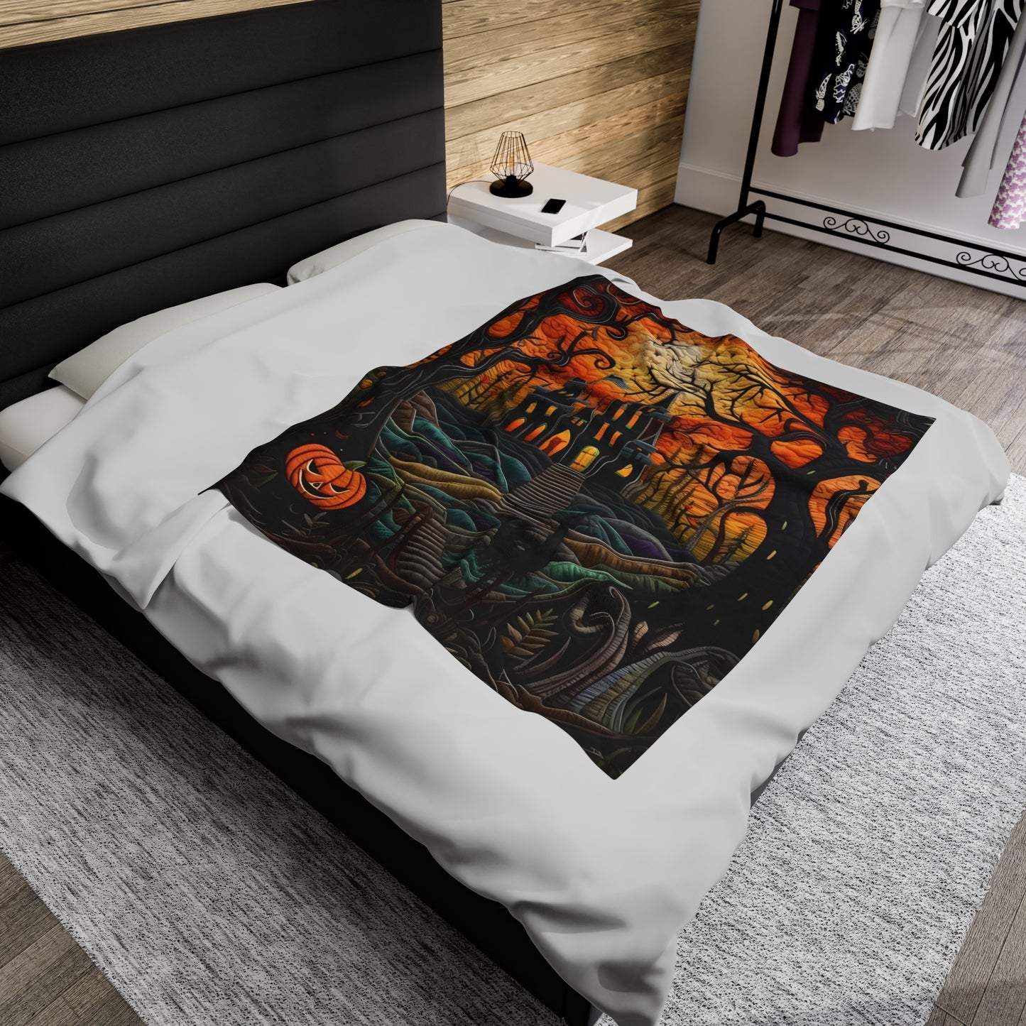 Custom Halloween Plush Blanket for Couch Bed Halloween Gift Blanket Pumpkin, Vintage Retro Spooky Season Halloween