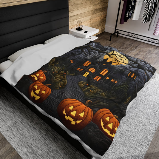 Custom Halloween Plush Blanket for Couch Bed Halloween Gift Blanket Pumpkin, Vintage Retro Spooky Season Halloween