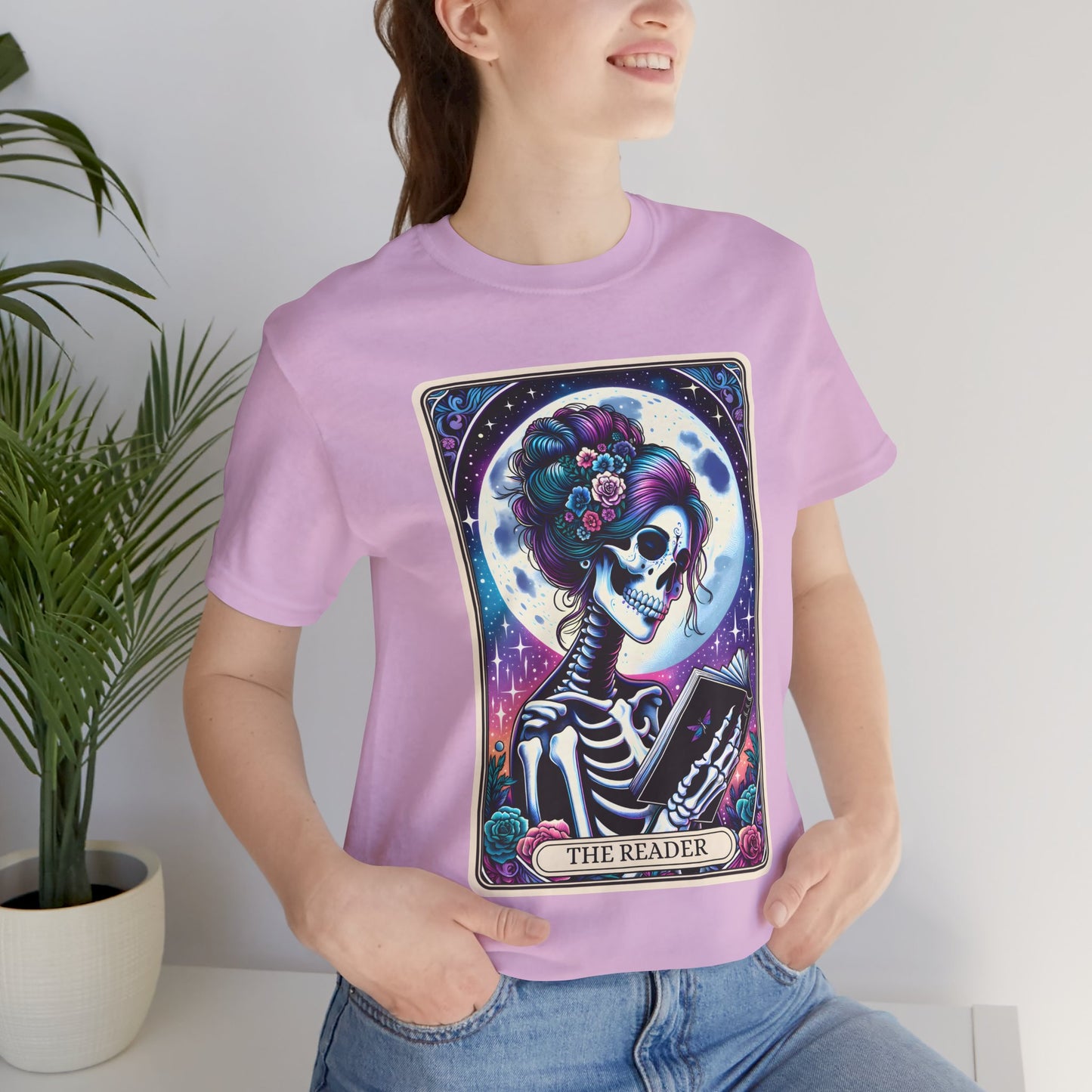 The Reader Skeleton Graphic Tee - The Reader Tarot Card Shirt, Skeleton Reading Shirt, Reading Shirt, Tarot Card Shirt, Book Lover Gift, Bookish Gift, Tarot Lover Gift