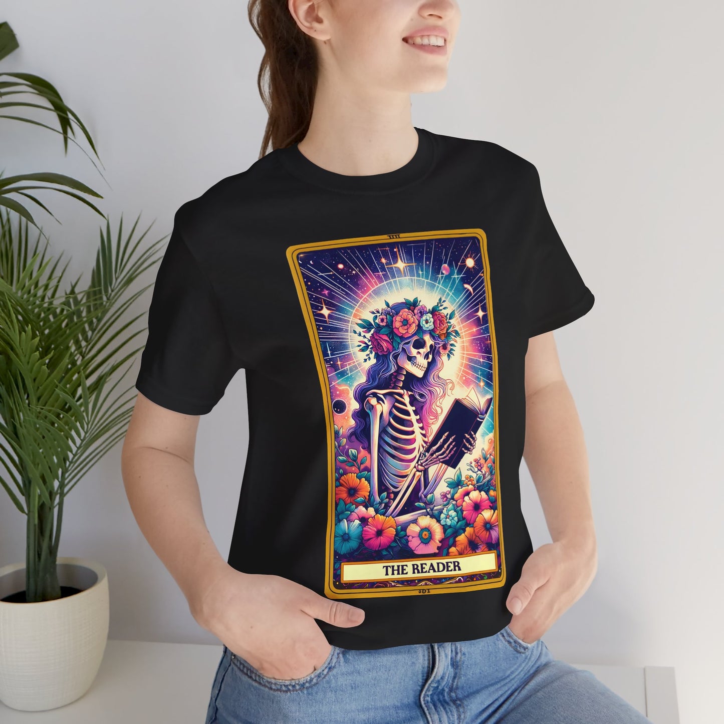 The Reader Skeleton Tee - Unisex Short Sleeve T-Shirt for Book Lovers , The Reader Tarot Card Shirt, Skeleton Reading Shirt, Reading Shirt, Tarot Card Shirt, Book Lover Gift, Bookish Gift, Tarot Lover Gift