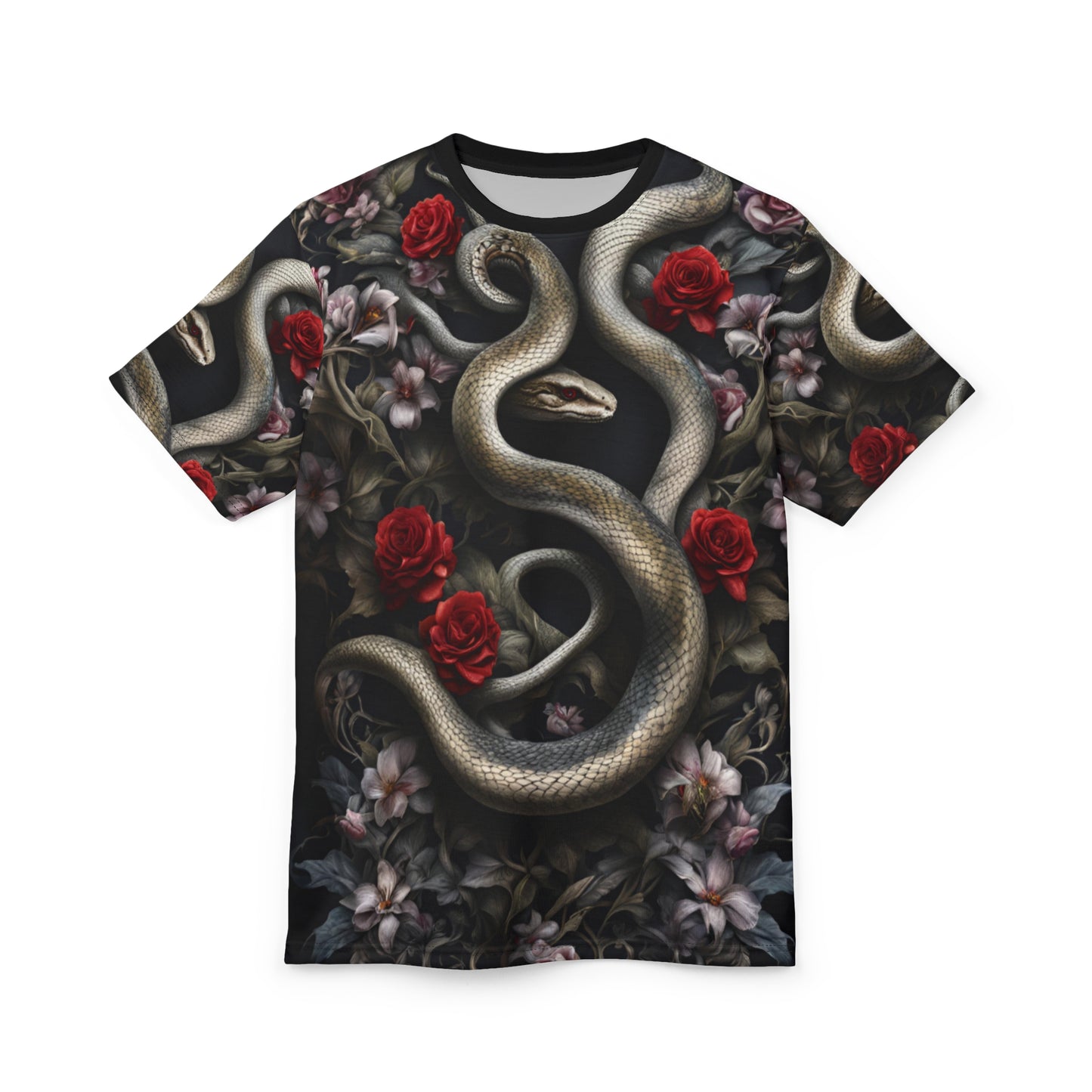 Serpent and Roses Unisex Tee - Edgy Floral Graphic Shirt