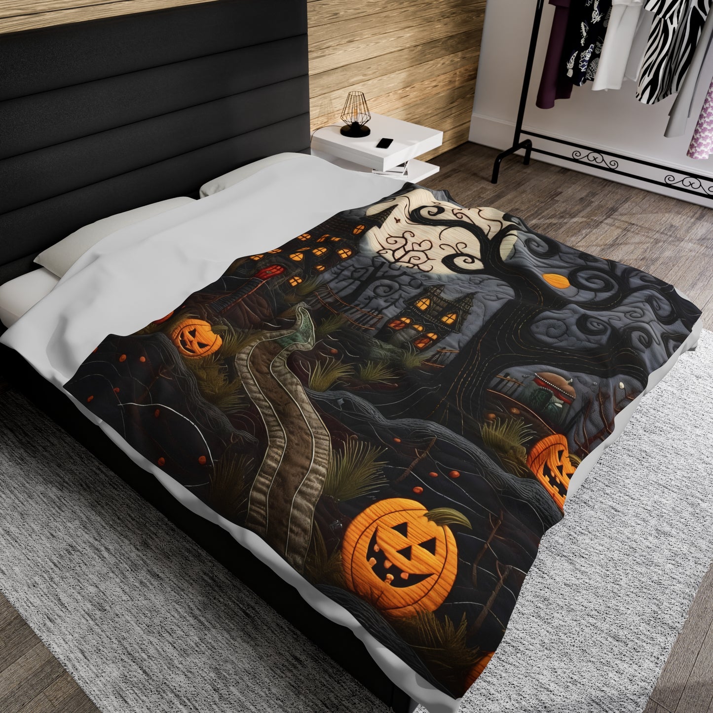 Custom Halloween Plush Blanket for Couch Bed Halloween Gift Blanket Pumpkin, Vintage Retro Spooky Season Halloween