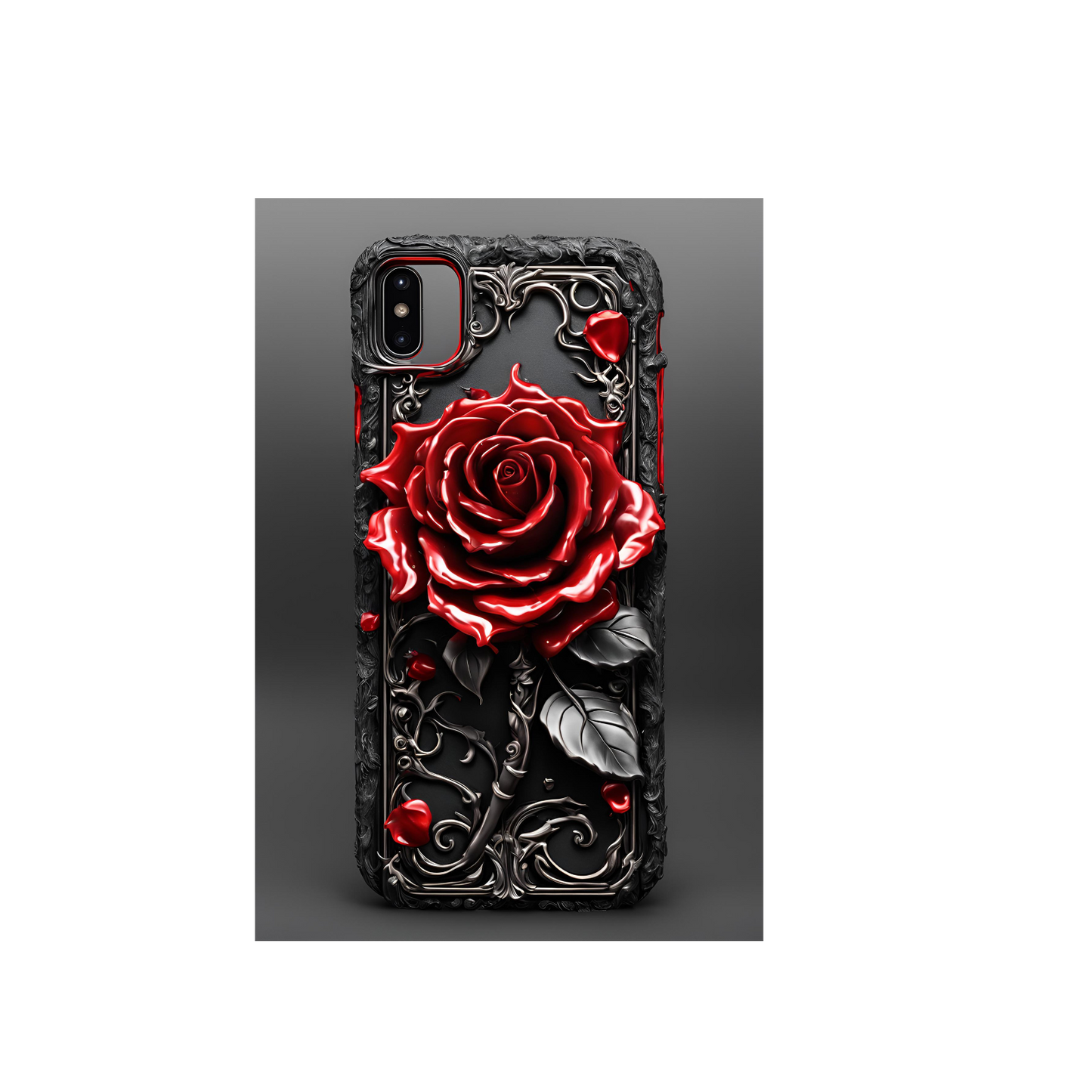 3D Gothic Dripping Red Rose Phone Case, Goth Style Red Rose Phone Case for Google Pixel, iPhone, and Samsung