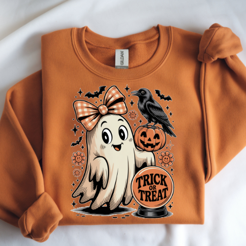 Halloween Ghost Crewneck Sweatshirt - Trick or Treat Design