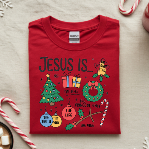 Festive Christian Crewneck Sweatshirt - Jesus Is, Holiday Gift, Cozy Wear, Faith-Based Apparel, Christmas Sweater