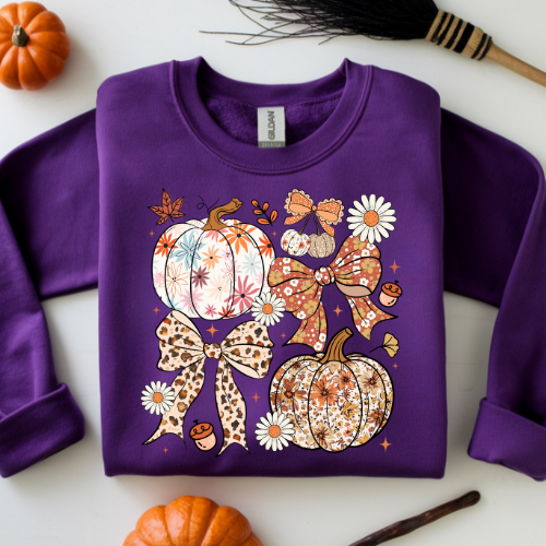 Autumn Floral Crewneck Sweatshirt, Cozy Fall Sweater, Pumpkin Vintage Design, Harvest Gift, Thanksgiving Apparel, Layered Fall Top