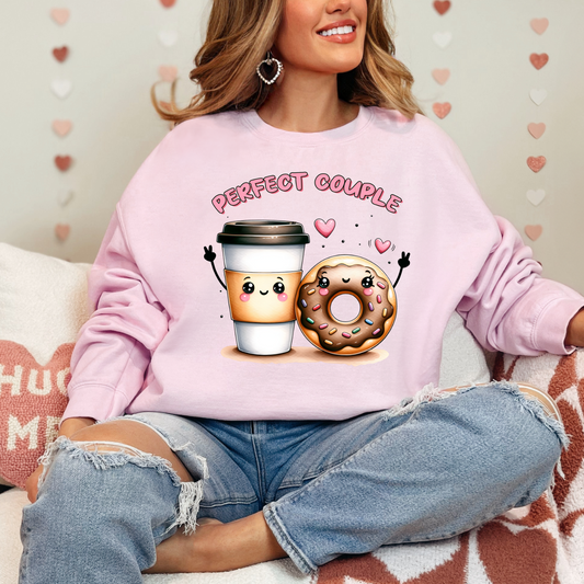 Valentine's Day Sweatshirt. Cute Coffee and Donut Sweatshirt, Perfect Couple Crewneck, Gift for Food Lovers, Cozy Apparel, Fun Couple's Clothing