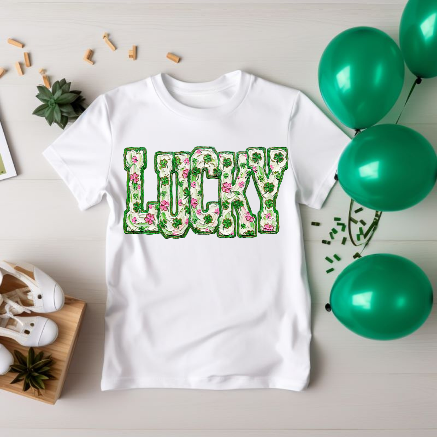Lucky Floral T-Shirt — Green Clover & Pink Flower Graphic Tee, St. Patrick's Day Shirt