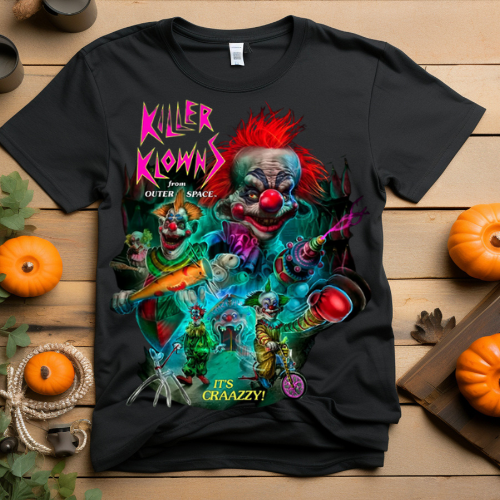 Killer Klowns Graphic T-Shirt — Retro Horror Clown Movie Tee
