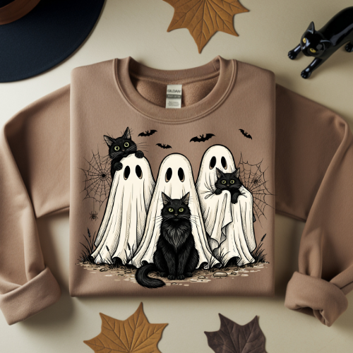 Spooky Cats Crewneck Sweatshirt, Spooky Ghost Shirt, Vintage Halloween Ghost shirt