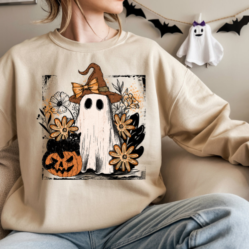 Spooky Ghost Sweatshirt – Halloween Cozy Crewneck, Fall Fashion, Unisex Pullover, Autumn Vibes, Trick or Treat Apparel
