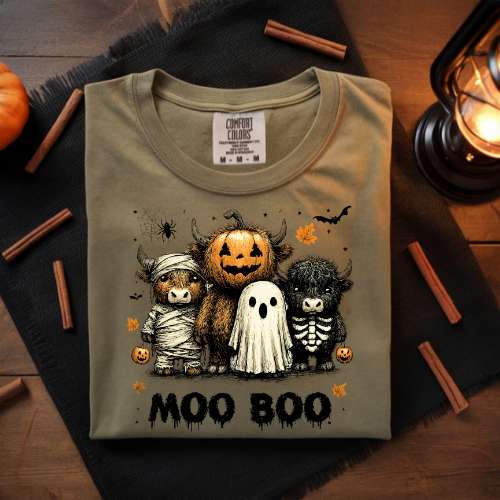 Halloween Themed Crewneck Sweatshirt - 'Moo Boo' Design Farm Animal Halloween Shirt