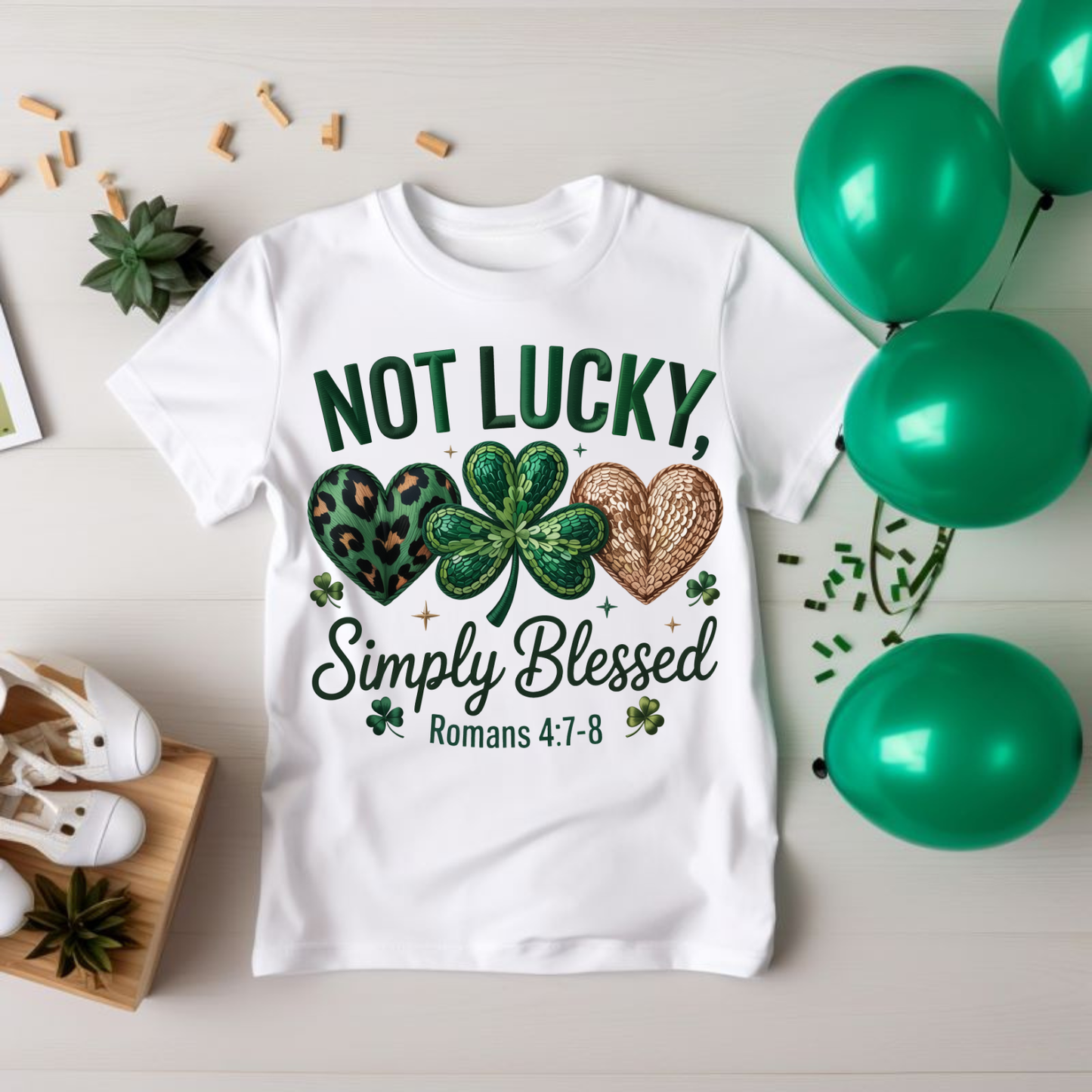 Not Lucky, Simply Blessed T-Shirt — Christian St. Patrick’s Day Shamrock Tee
