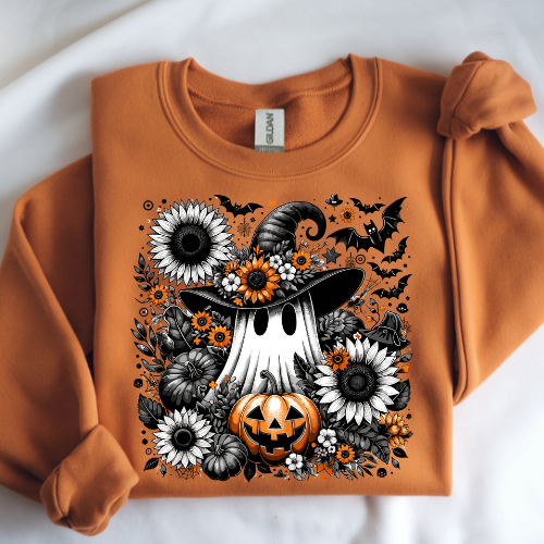 Halloween Ghost Sweatshirt, Unisex Crewneck, Spooky Fall Apparel, Pumpkin Design, Cozy Seasonal Outfit