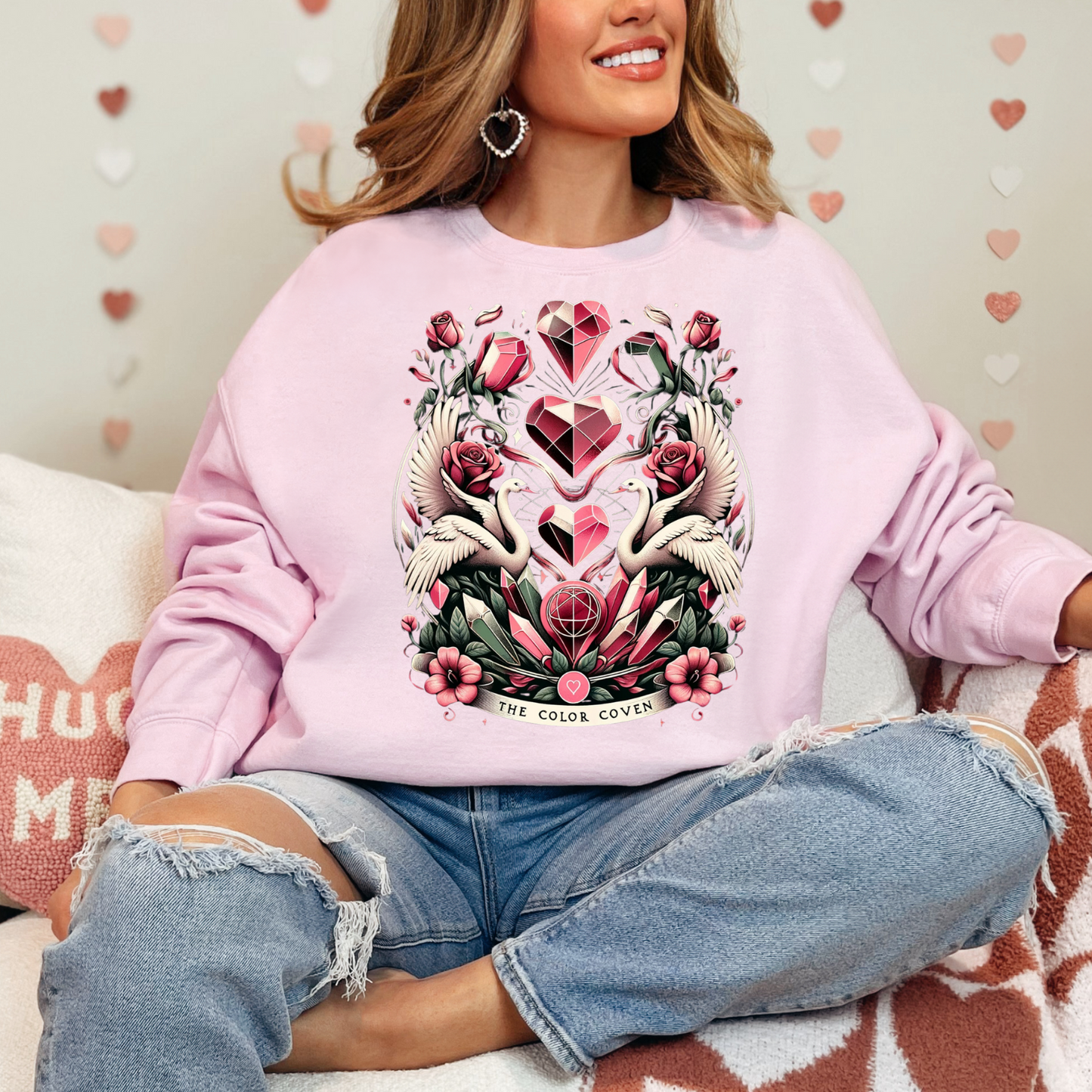 Floral Heart Sweatshirt, Cozy unisex crewneck, Romantic gift for couples, Valentine's Day apparel, Nature-inspired fashion