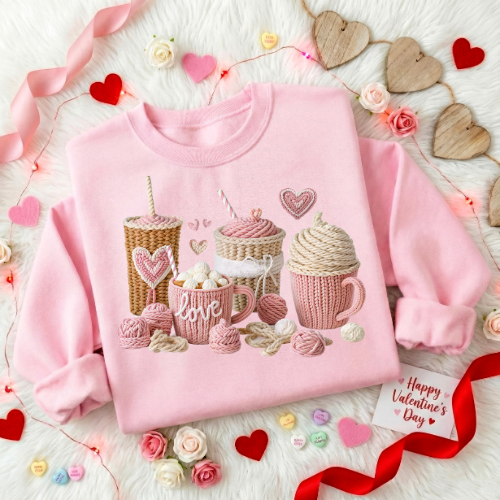 Valentine Dessert Crewneck Sweatshirt — Pink Sweets Love Graphic