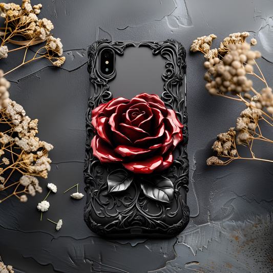 Tough Cases: Elegant Rose iPhone Case for Chic Protection, Gothic Red Rose Phone Case for iPhone, Samsung, and Google Pixel