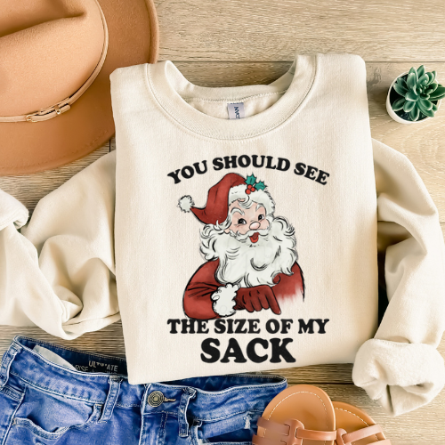 Christmas Sweatshirt • Vintage Santa “You Should See The Size Of My Sack” Holiday Crewneck