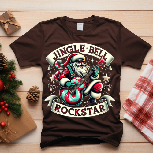 Jingle Bell Rockstar T-Shirt, Unisex Holiday Tee, Christmas Party Shirt, Festive Graphic Tee, Unique Gift for Music Lovers