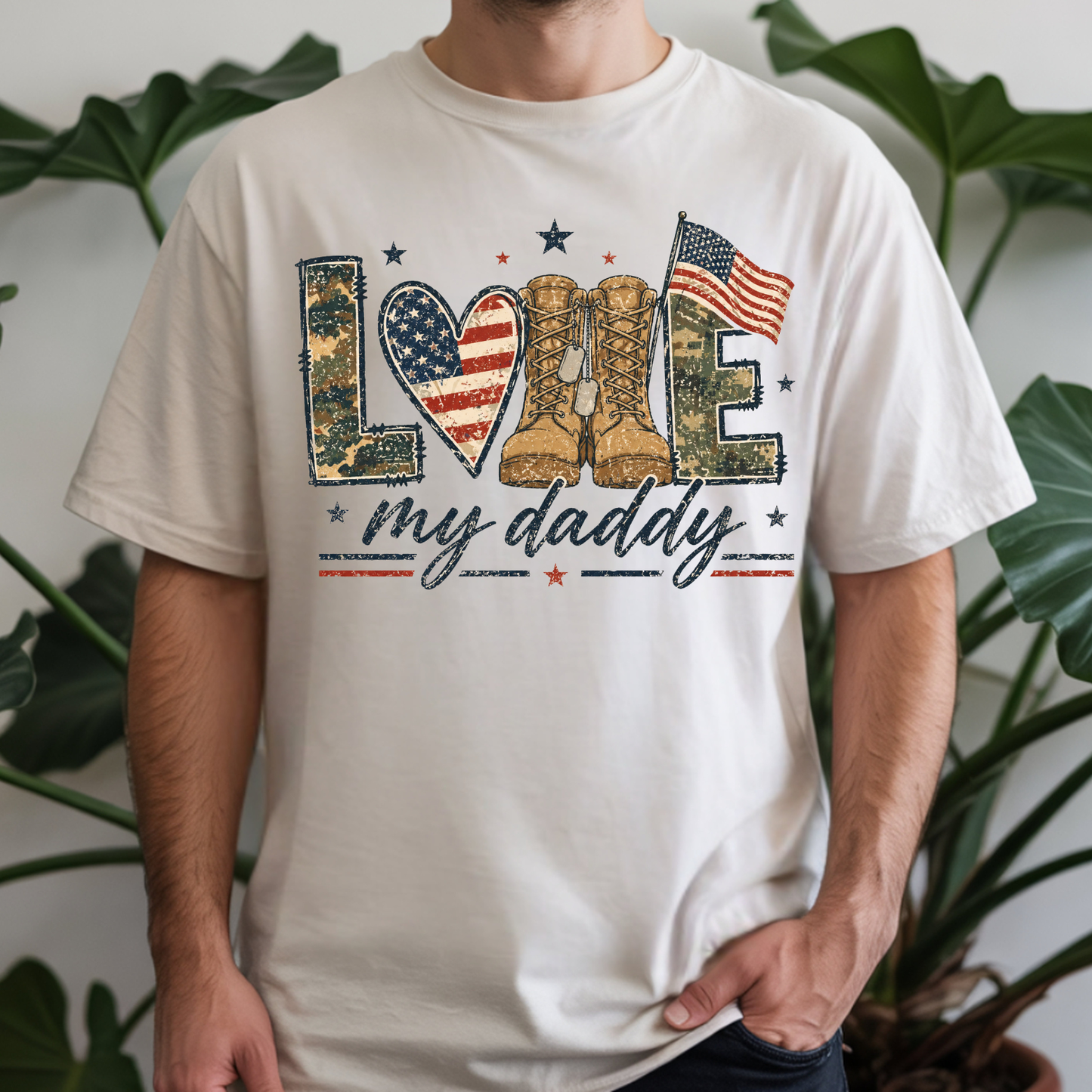 T-Shirt — "LOVE My Daddy" Western Boots & American Flag Patriotic Tee, Father's Day Shirt