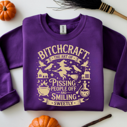Bitchcraft Crewneck Sweatshirt, Funny Witch Sweatshirt, Unique Gift for Witches, Halloween Apparel, Cozy Unisex Sweatshirt