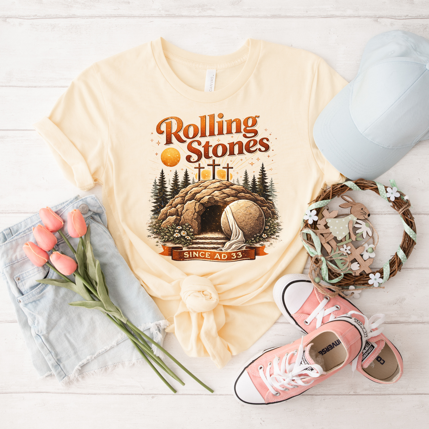 Rolling Stones Tee - 'Rolling Stones Since AD 33' Christian Easter Resurrection T-Shirt